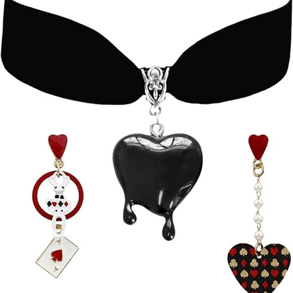 Queen of Hearts Jewelry Set Necklace Earrings Costume Accessory Holiday - Picture 1 of 5
